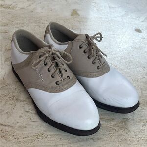 FOOTJOY "GreenJoys" white and tan leather golf shoes, Women's 10 M